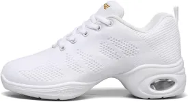 Women's Breathable Air Cushion Jazz Dance Shoes Lace Up Mesh Sneakers Athletic Walking Dance Thick Soled