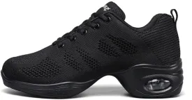 Women's Breathable Air Cushion Jazz Dance Shoes Lace Up Mesh Sneakers Athletic Walking Dance Thick Soled