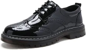 Womens Oxford Shoes Comfort Lace Up Slip Resistant Patent Leather Dress Shoes