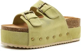 Women's Platform Slide Sandals Comfortable Cork Footbed Studded Clogs Adjustable Buckle Straps Open Toe Flatform Sandal Summer Slipper