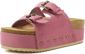 Women's Platform Slide Sandals Comfortable Cork Footbed Studded Clogs Adjustable Buckle Straps Open Toe Flatform Sandal Summer Slipper