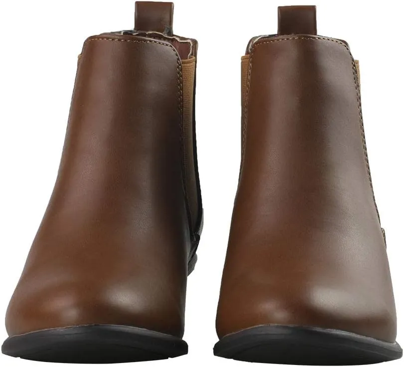 Women's Pull On Ankle Boots Ladies Low Chunky Heel Stylish Elastic Panel Riding Booties Slip On Shoes