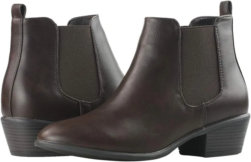 Women's Pull On Ankle Boots Ladies Low Chunky Heel Stylish Elastic Panel Riding Booties Slip On Shoes