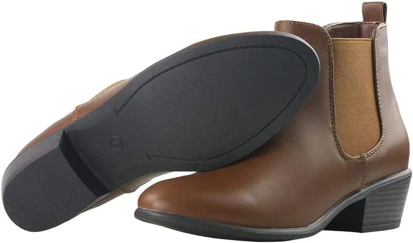 Women's Pull On Ankle Boots Ladies Low Chunky Heel Stylish Elastic Panel Riding Booties Slip On Shoes