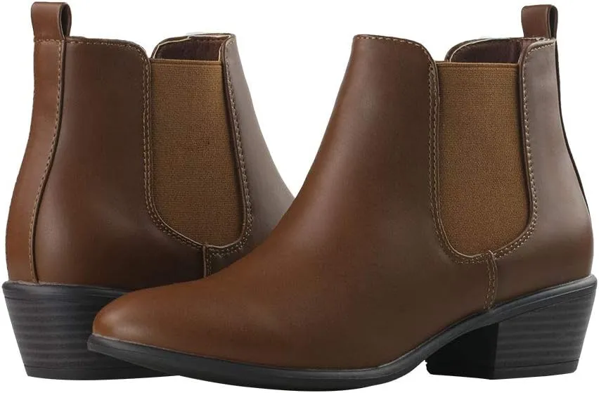 Women's Pull On Ankle Boots Ladies Low Chunky Heel Stylish Elastic Panel Riding Booties Slip On Shoes