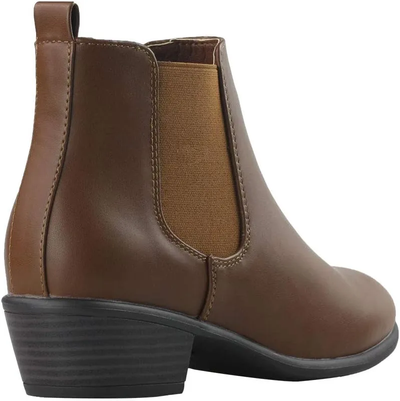 Women's Pull On Ankle Boots Ladies Low Chunky Heel Stylish Elastic Panel Riding Booties Slip On Shoes