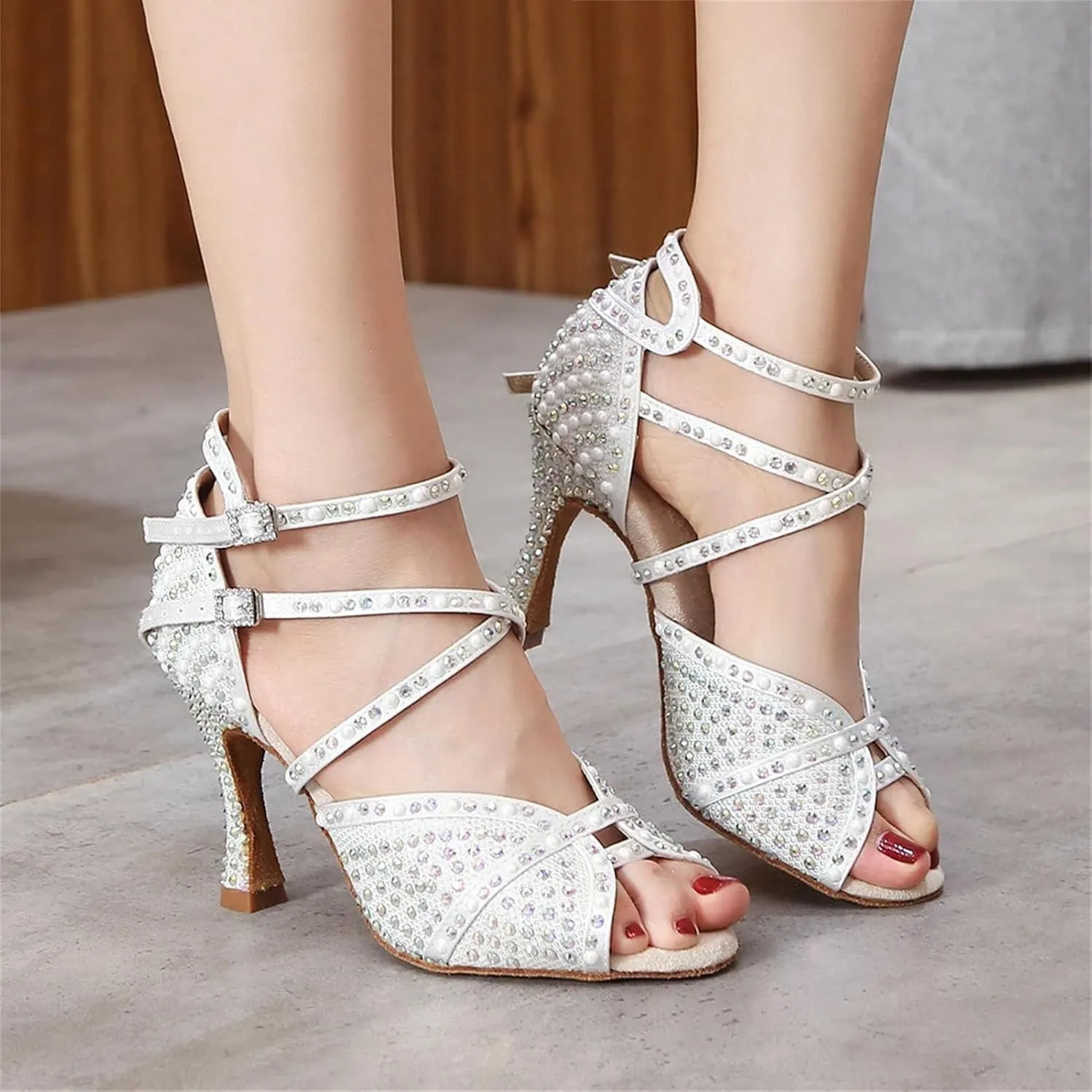 Women's Rhinestone Ballroom Dance Shoes - Latin Jazz Sneakers, Wedding High Heels, 5CM/2Inch Heel Height