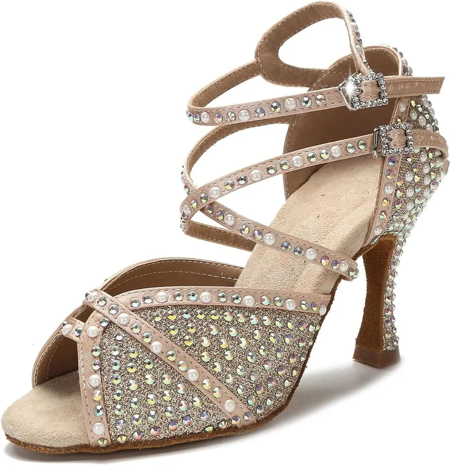 Women's Rhinestone Ballroom Dance Shoes - Latin Jazz Sneakers, Wedding High Heels, 5CM/2Inch Heel Height