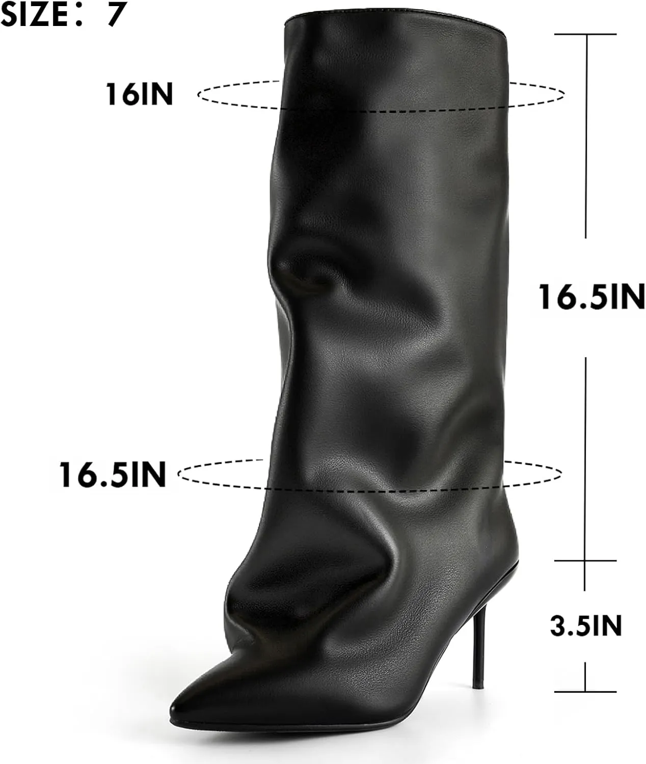 Women's Slouchy Knee High Boots Black Shark Boots for Women Stiletto Heel Pointed Toe Long Tall Boots Pull on Booties
