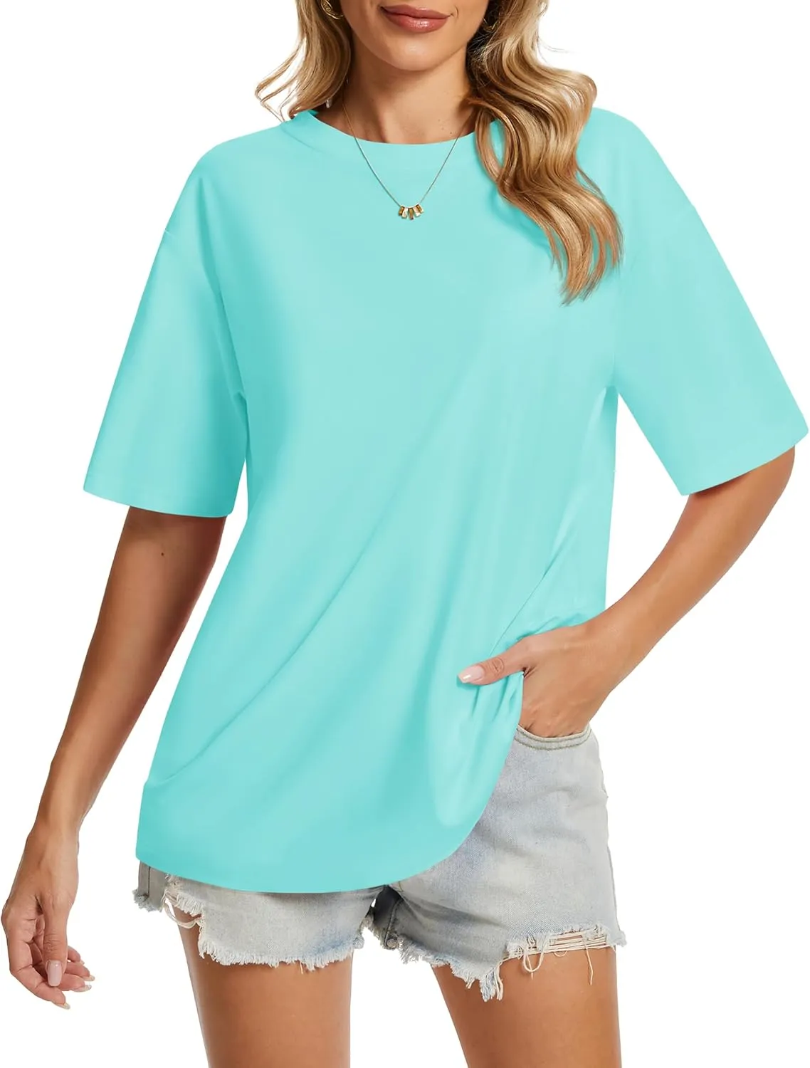 YUCOLEN Oversized T Shirts for Women Loose Fit Short Sleeve Crewneck Plus Size Tops UPF 50  Casual Workout Summer Tees