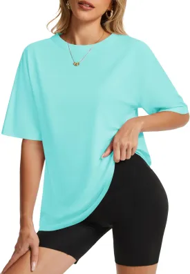 YUCOLEN Oversized T Shirts for Women Loose Fit Short Sleeve Crewneck Plus Size Tops UPF 50  Casual Workout Summer Tees