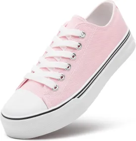 ZGR Womens Low Top Canvas Shoes,Lace up Canvas Sneakers,Casual White Tennis Walking Shoes